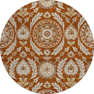 Piper Looms Chantille Floral ACN751 Paprika Machine Washable Area Rug Round Main Image