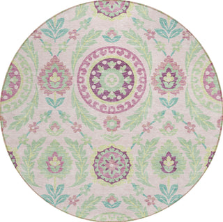 Piper Looms Chantille Floral ACN751 Pink Machine Washable Area Rug Round Main Image