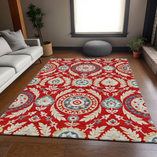 Piper Looms Chantille Floral ACN751 Red Machine Washable Area Rug Lifestyle Image Feature