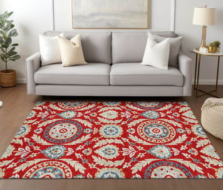 Piper Looms Chantille Floral ACN751 Red Machine Washable Area Rug Lifestyle Image Feature