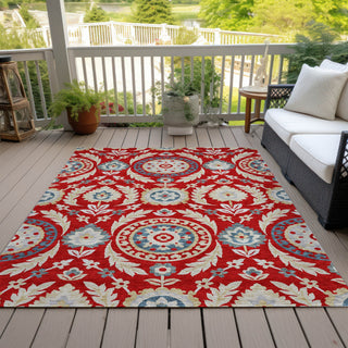 Piper Looms Chantille Floral ACN751 Red Machine Washable Area Rug Outdoor Lifestyle Image Feature