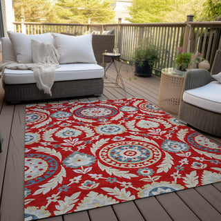 Piper Looms Chantille Floral ACN751 Red Machine Washable Area Rug Outdoor Lifestyle Image Feature