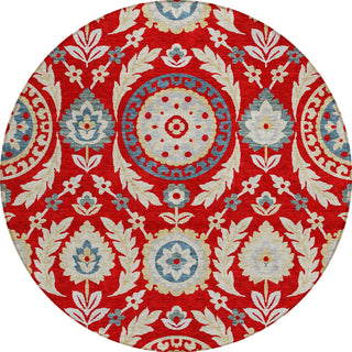 Piper Looms Chantille Floral ACN751 Red Machine Washable Area Rug Round Main Image