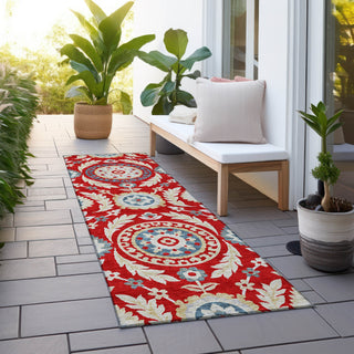 Piper Looms Chantille Floral ACN751 Red Machine Washable Area Rug Runner Outdoor Lifestyle Image Feature