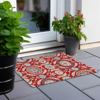 Piper Looms Chantille Floral ACN751 Red Machine Washable Area Rug Scatter Outdoor Lifestyle Image Feature