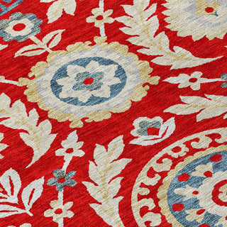 Piper Looms Chantille Floral ACN751 Red Machine Washable Area Rug Swatch Image