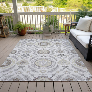 Piper Looms Chantille Floral ACN751 Silver Machine Washable Area Rug Outdoor Lifestyle Image Feature