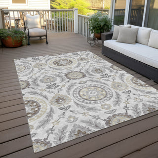 Piper Looms Chantille Floral ACN751 Silver Machine Washable Area Rug Outdoor Lifestyle Image Feature