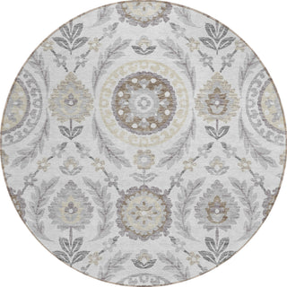 Piper Looms Chantille Floral ACN751 Silver Machine Washable Area Rug Round Main Image