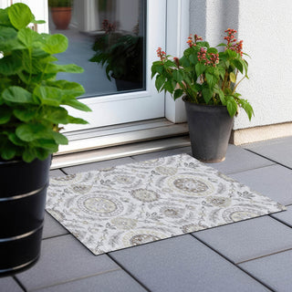 Piper Looms Chantille Floral ACN751 Silver Machine Washable Area Rug Scatter Outdoor Lifestyle Image Feature