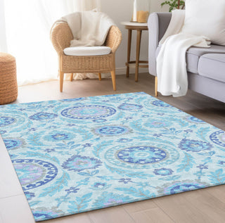 Piper Looms Chantille Floral ACN751 Sky Machine Washable Area Rug Lifestyle Image Feature