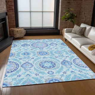 Piper Looms Chantille Floral ACN751 Sky Machine Washable Area Rug Lifestyle Image Feature