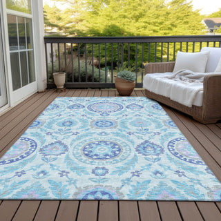 Piper Looms Chantille Floral ACN751 Sky Machine Washable Area Rug Outdoor Lifestyle Image Feature
