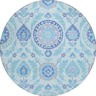 Piper Looms Chantille Floral ACN751 Sky Machine Washable Area Rug Round Main Image