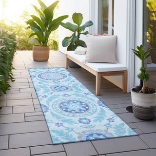 Piper Looms Chantille Floral ACN751 Sky Machine Washable Area Rug Runner Outdoor Lifestyle Image Feature
