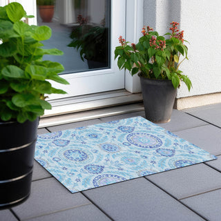 Piper Looms Chantille Floral ACN751 Sky Machine Washable Area Rug Scatter Outdoor Lifestyle Image Feature