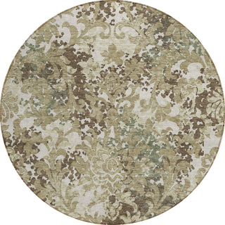 Piper Looms Chantille Floral ACN752 Beige Machine Washable Area Rug Round Main Image