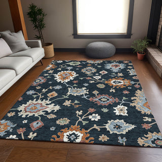 Piper Looms Chantille Oushak ACN753 Black Machine Washable Area Rug Lifestyle Image Feature