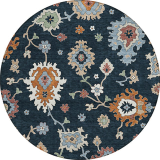 Piper Looms Chantille Oushak ACN753 Black Machine Washable Area Rug Round Main Image