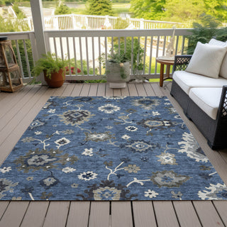 Piper Looms Chantille Oushak ACN753 Blue Machine Washable Area Rug Outdoor Lifestyle Image Feature