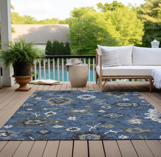 Piper Looms Chantille Oushak ACN753 Blue Machine Washable Area Rug Outdoor Lifestyle Image Feature