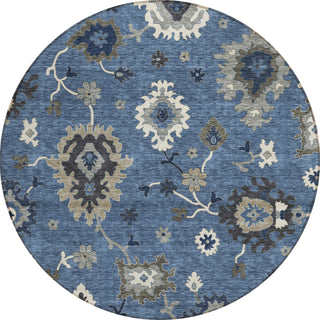 Piper Looms Chantille Oushak ACN753 Blue Machine Washable Area Rug Round Main Image