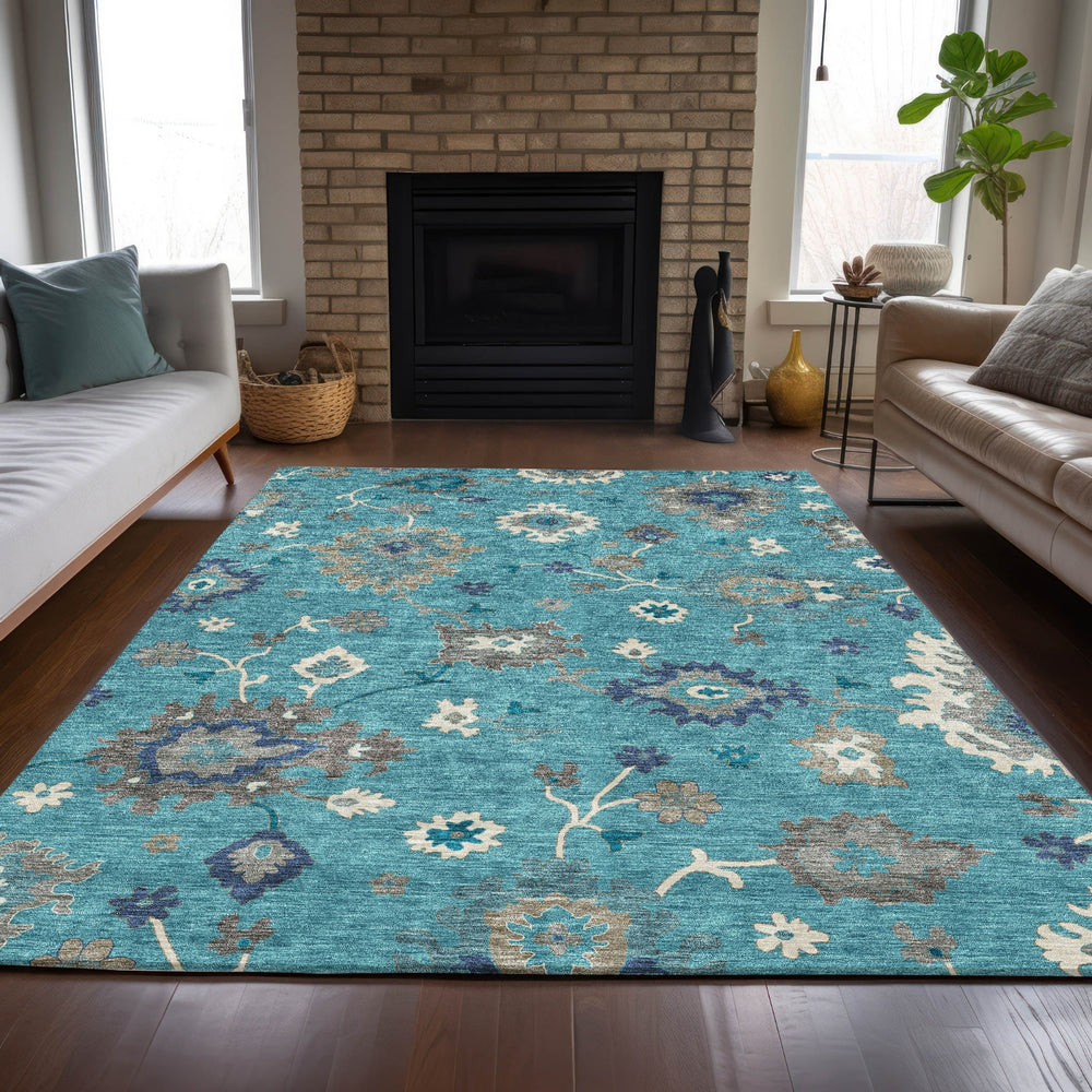 Piper Looms Chantille Oushak ACN753 Teal Machine Washable Area Rug Lifestyle Image Feature