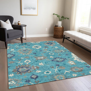 Piper Looms Chantille Oushak ACN753 Teal Machine Washable Area Rug Lifestyle Image Feature