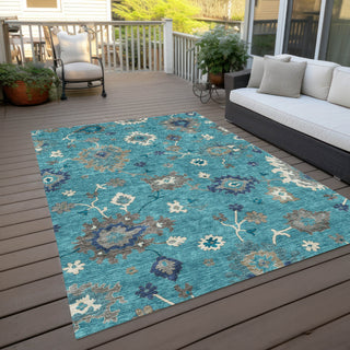 Piper Looms Chantille Oushak ACN753 Teal Machine Washable Area Rug Outdoor Lifestyle Image Feature