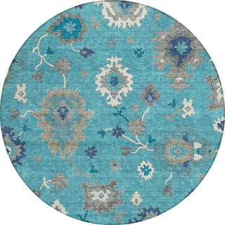 Piper Looms Chantille Oushak ACN753 Teal Machine Washable Area Rug Round Main Image
