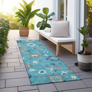 Piper Looms Chantille Oushak ACN753 Teal Machine Washable Area Rug Runner Outdoor Lifestyle Image Feature