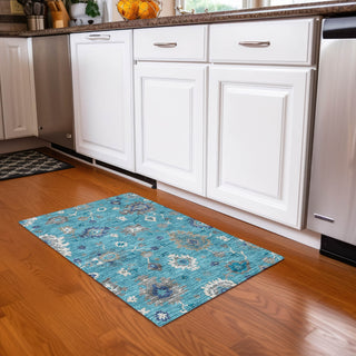 Piper Looms Chantille Oushak ACN753 Teal Machine Washable Area Rug Scatter Lifestyle Image Feature