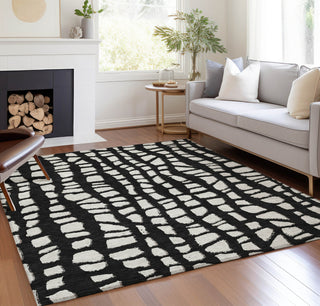 Piper Looms Chantille Squares ACN754 Black Machine Washable Area Rug Lifestyle Image Feature