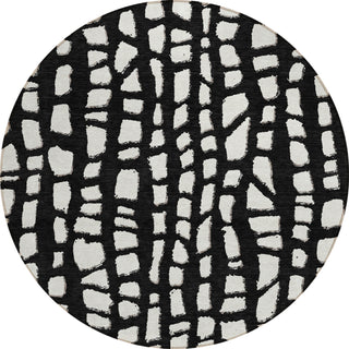 Piper Looms Chantille Squares ACN754 Black Machine Washable Area Rug Round Main Image