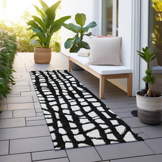 Piper Looms Chantille Squares ACN754 Black Machine Washable Area Rug Runner Outdoor Lifestyle Image Feature