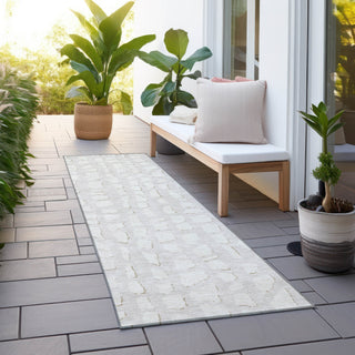 Piper Looms Chantille Squares ACN754 Ivory Machine Washable Area Rug Runner Outdoor Lifestyle Image Feature