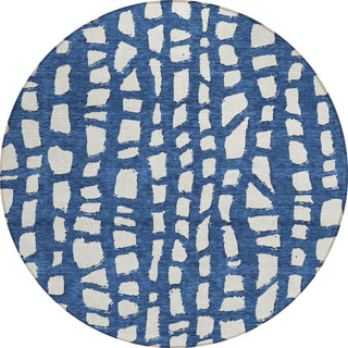 Piper Looms Chantille Squares ACN754 Navy Machine Washable Area Rug Round Main Image