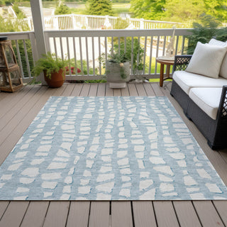 Piper Looms Chantille Squares ACN754 Sky Machine Washable Area Rug Outdoor Lifestyle Image Feature