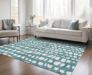 Piper Looms Chantille Squares ACN754 Teal Machine Washable Area Rug Lifestyle Image Feature