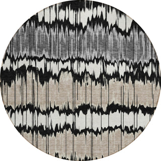 Piper Looms Chantille Stripes ACN755 Black Machine Washable Area Rug Round Main Image
