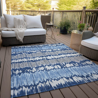 Piper Looms Chantille Stripes ACN755 Navy Machine Washable Area Rug Outdoor Lifestyle Image Feature