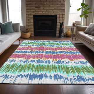 Piper Looms Chantille Stripes ACN755 White Machine Washable Area Rug Lifestyle Image Feature
