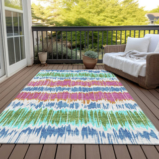 Piper Looms Chantille Stripes ACN755 White Machine Washable Area Rug Outdoor Lifestyle Image Feature