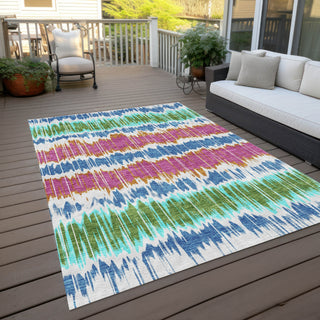 Piper Looms Chantille Stripes ACN755 White Machine Washable Area Rug Outdoor Lifestyle Image Feature