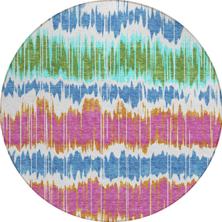 Piper Looms Chantille Stripes ACN755 White Machine Washable Area Rug Round Main Image