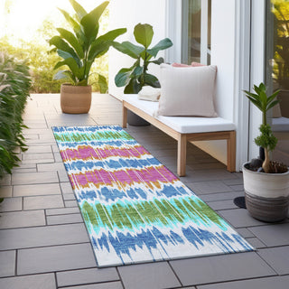 Piper Looms Chantille Stripes ACN755 White Machine Washable Area Rug Runner Outdoor Lifestyle Image Feature