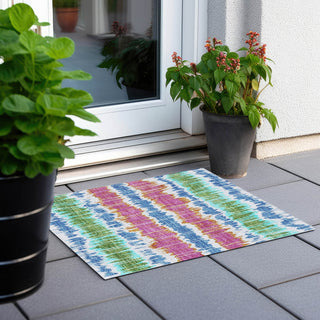 Piper Looms Chantille Stripes ACN755 White Machine Washable Area Rug Scatter Outdoor Lifestyle Image Feature