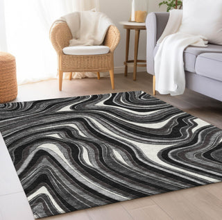 Piper Looms Chantille Swirls ACN756 Black Machine Washable Area Rug Lifestyle Image Feature