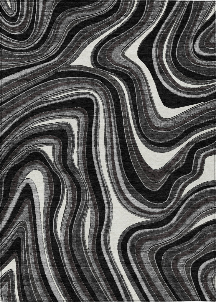 Piper Looms Chantille Swirls ACN756 Black Machine Washable Area Rug main image