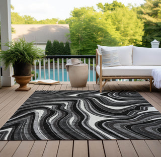 Piper Looms Chantille Swirls ACN756 Black Machine Washable Area Rug Outdoor Lifestyle Image Feature